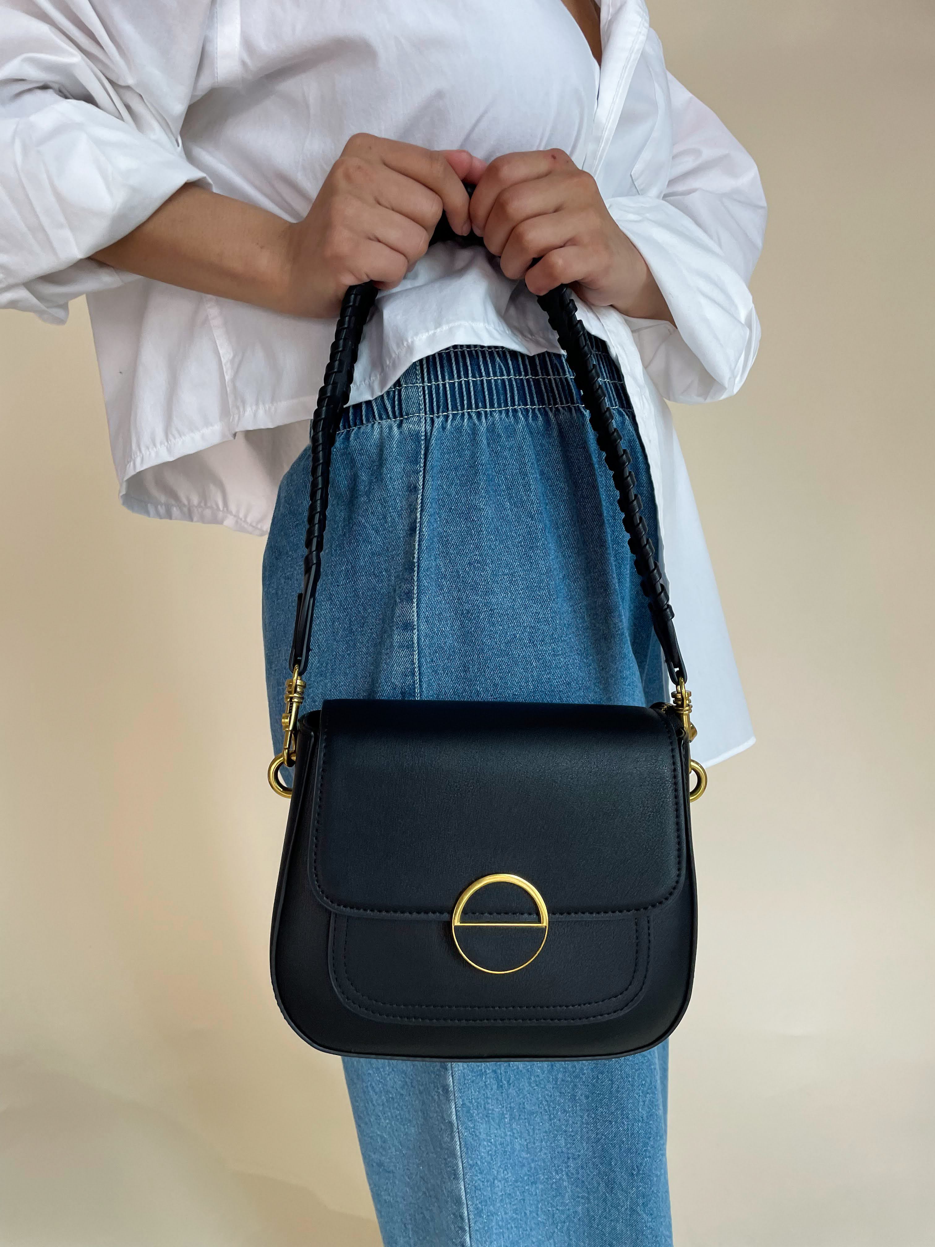  Other Stories Small Crescent Leather Bag in Black