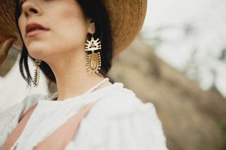 Textured Brass Earrings w/ Prong Set Stones: Leopard Jasper