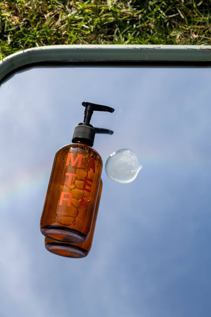 Mater hand+body is now offered in a custom-printed glass bottle! Do your part and reduce your plastic purchases. flori soap