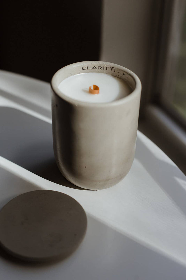 black women owned Sunday Nomad - Clarity Wooden Wick Candle | Cement Vessel | Handmade